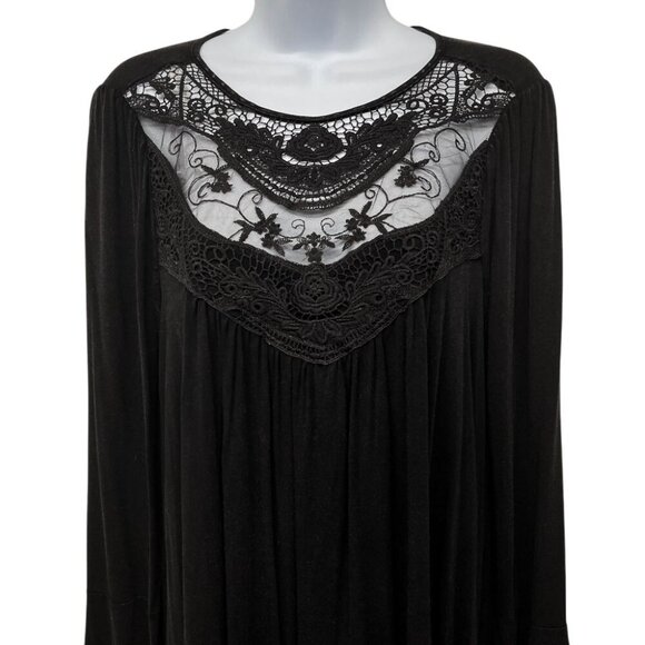 Crochet Lace Sheer Mesh Long Sleeve Swing Tunic Blouse Top Black - Picture 3 of 6
